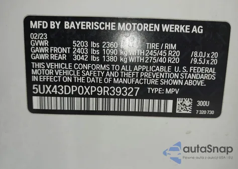 2023 BMW X3 Sdrive30I from USA, damaged, VIN 5UX43DP0XP9R39327